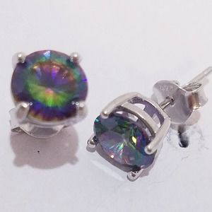 Sterling silver rainbow cz earrings round created mystic topaz studs